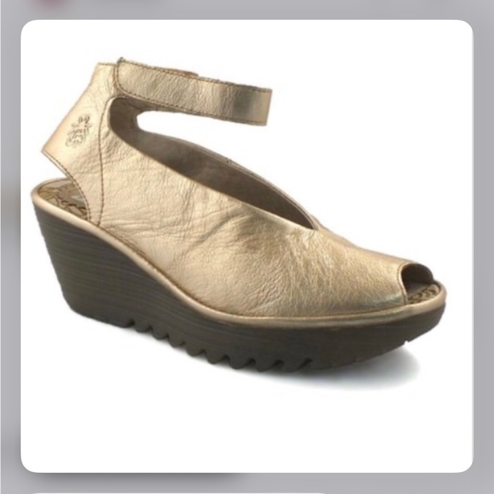 Fly London Yala Silver Metallic Wedge Sandals